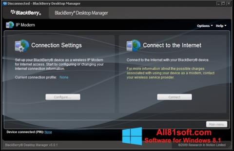 Snimak zaslona BlackBerry Desktop Manager Windows 8.1