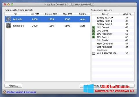 Snimak zaslona Macs Fan Control Windows 8.1