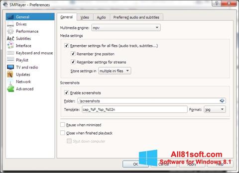 Snimak zaslona SMPlayer Windows 8.1