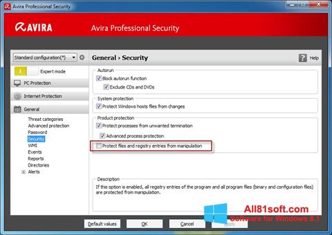 Snimak zaslona Avira Professional Security Windows 8.1