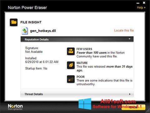 Snimak zaslona Norton Power Eraser Windows 8.1