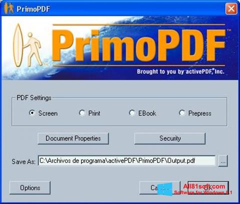 Snimak zaslona PrimoPDF Windows 8.1