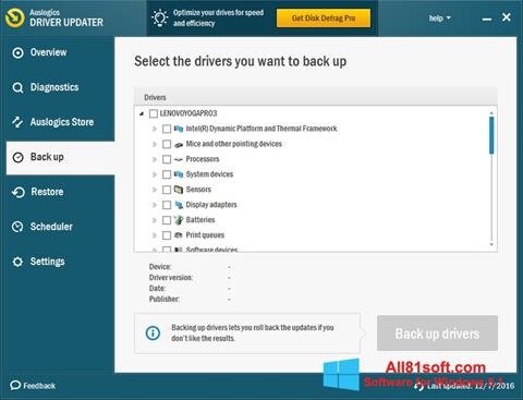 Snimak zaslona Auslogics Driver Updater Windows 8.1