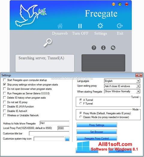 Snimak zaslona Freegate Windows 8.1