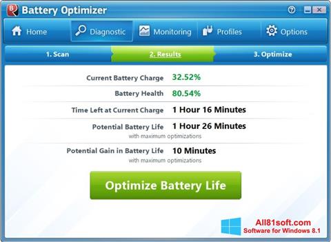 Snimak zaslona Battery Optimizer Windows 8.1