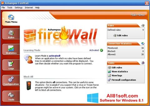 Snimak zaslona Ashampoo Firewall Windows 8.1