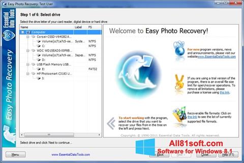 Snimak zaslona Easy Photo Recovery Windows 8.1