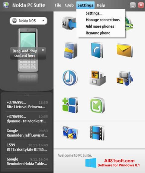 Snimak zaslona Nokia PC Suite Windows 8.1