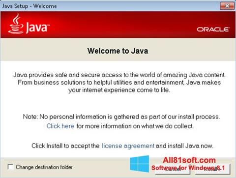 Snimak zaslona Java Runtime Environment Windows 8.1