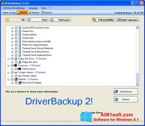 Snimak zaslona Driver Backup Windows 8.1