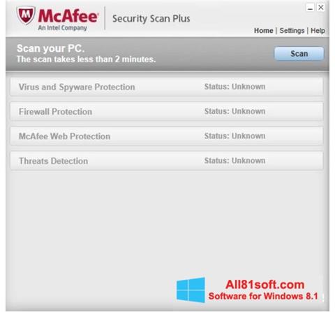 Snimak zaslona McAfee Security Scan Plus Windows 8.1