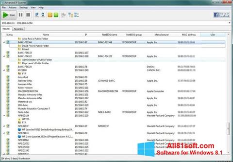 Snimak zaslona Advanced IP Scanner Windows 8.1