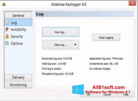 Snimak zaslona Ardamax Keylogger Windows 8.1